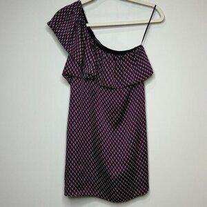 GLAM 1 Shoulder Ruffle Dress Size L Burgundy Abstract Print